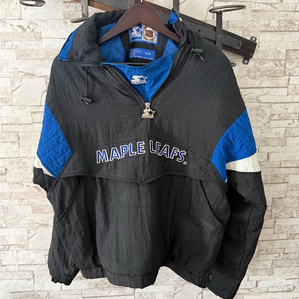Toronto Maple Leafs STARTER Black and Blue Half-Zip Jacket